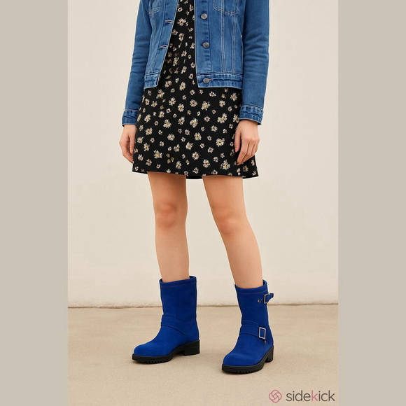 Jimmy Choo Blue Suede Moto Boots - Picture 1 of 14